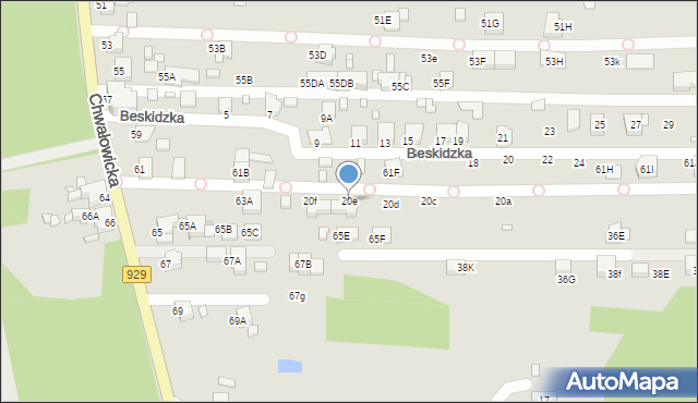 Rybnik, Beskidzka, 20e, mapa Rybnika