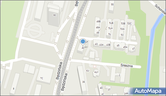 Sosnowiec, Będzińska, 41, mapa Sosnowca