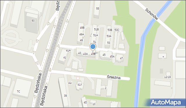Sosnowiec, Będzińska, 43B, mapa Sosnowca