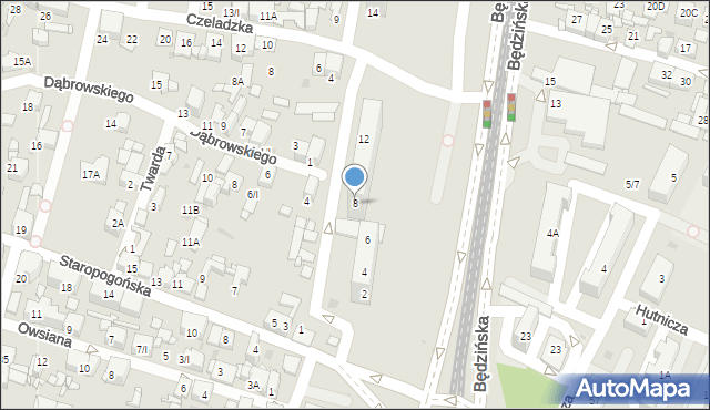 Sosnowiec, Będzińska, 8, mapa Sosnowca