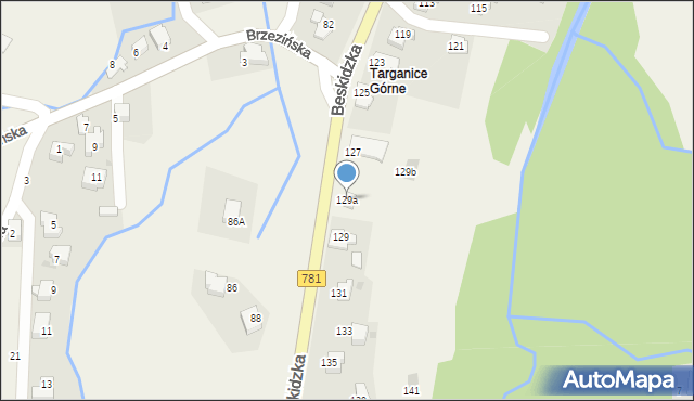 Targanice, Beskidzka, 129a, mapa Targanice