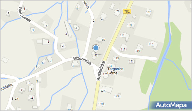 Targanice, Beskidzka, 82, mapa Targanice
