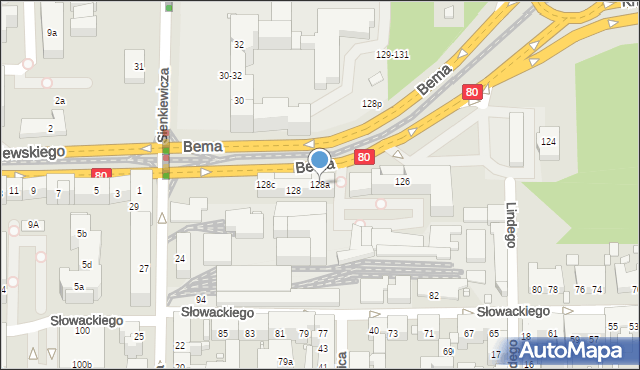 Toruń, Bema Józefa, gen., 128a, mapa Torunia