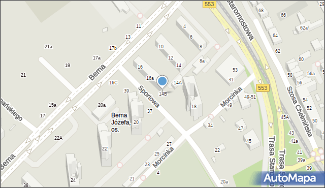 Toruń, Bema Józefa, gen., 14B, mapa Torunia