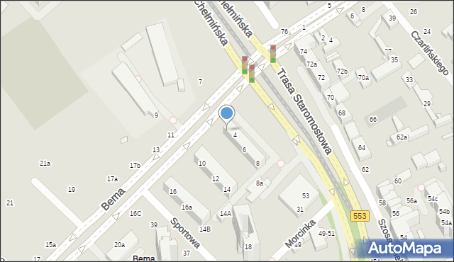 Toruń, Bema Józefa, gen., 4-8, mapa Torunia