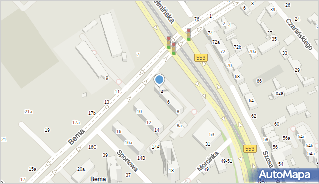 Toruń, Bema Józefa, gen., 4a, mapa Torunia