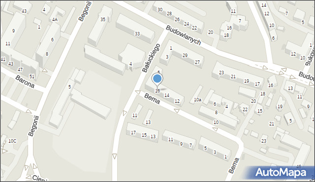 Tychy, Bema Józefa, gen., 16, mapa Tychów
