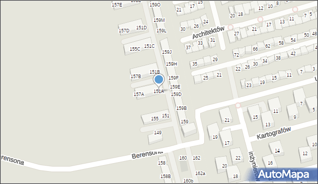 Warszawa, Berensona Leona, 151A, mapa Warszawy