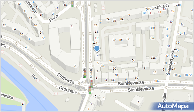 Wrocław, Bema Józefa, gen., 7, mapa Wrocławia