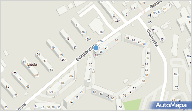 Wrocław, Bezpieczna, 18, mapa Wrocławia