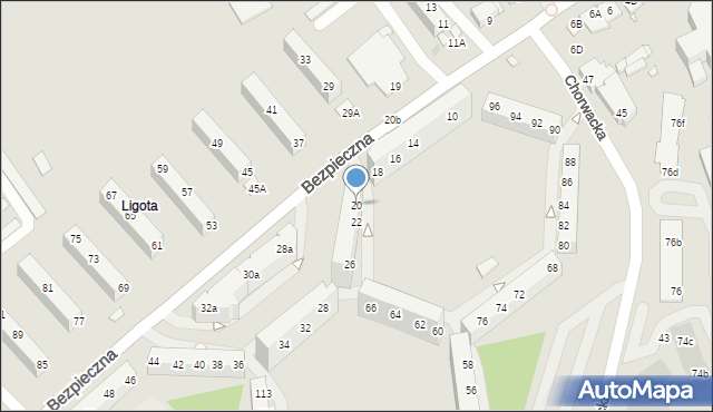 Wrocław, Bezpieczna, 20, mapa Wrocławia