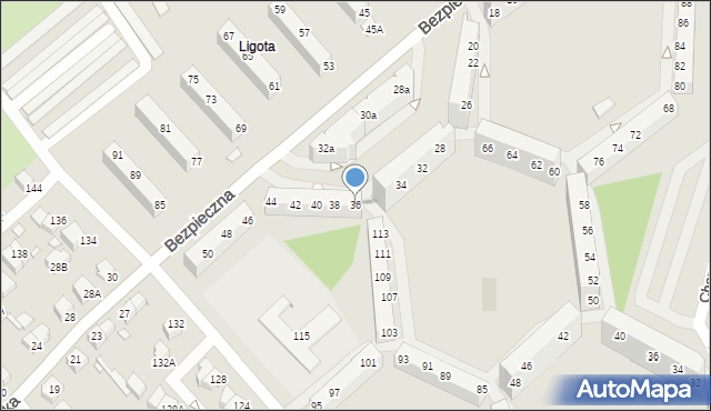 Wrocław, Bezpieczna, 36, mapa Wrocławia