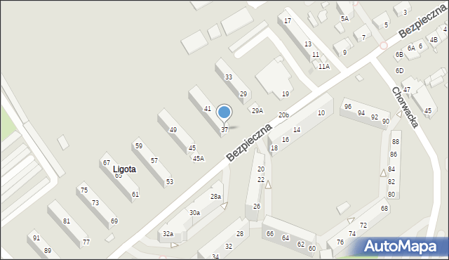 Wrocław, Bezpieczna, 37, mapa Wrocławia