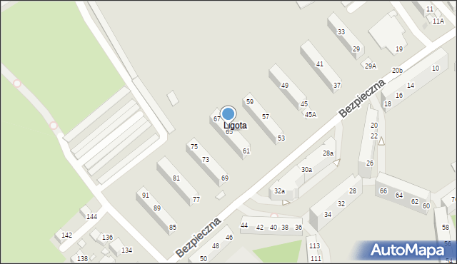 Wrocław, Bezpieczna, 65, mapa Wrocławia