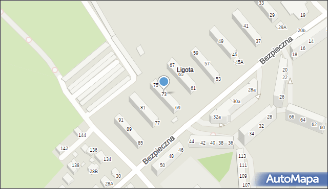Wrocław, Bezpieczna, 73, mapa Wrocławia