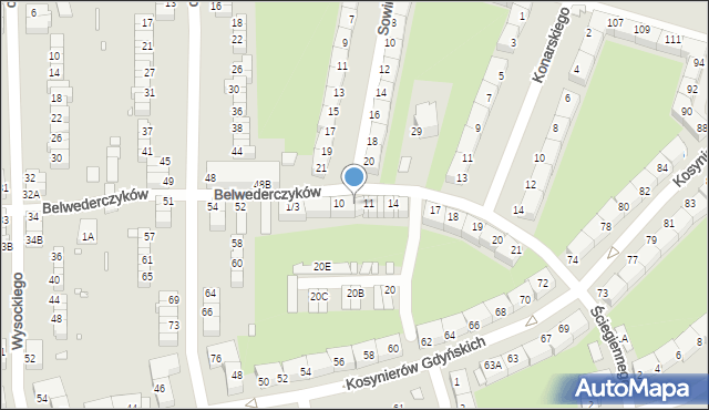 Wrocław, Belwederczyków, 12, mapa Wrocławia