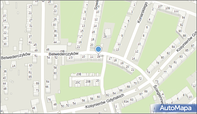 Wrocław, Belwederczyków, 14, mapa Wrocławia