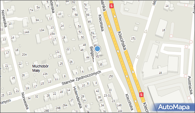 Wrocław, Belgijska, 41, mapa Wrocławia