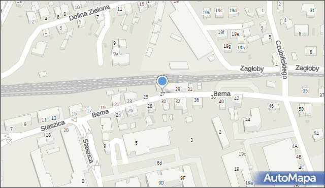 Zielona Góra, Bema Józefa, gen., 27, mapa Zielona Góra