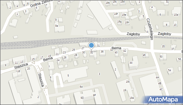 Zielona Góra, Bema Józefa, gen., 32, mapa Zielona Góra