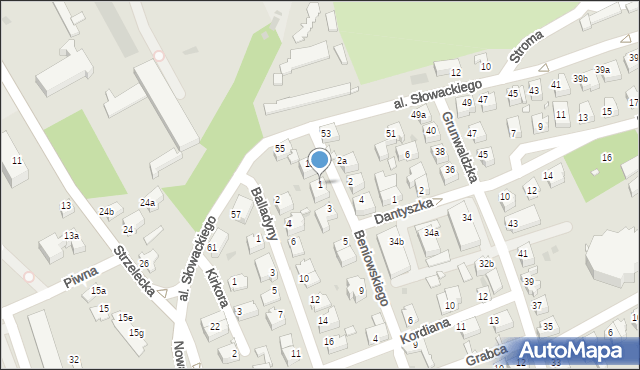 Zielona Góra, Beniowskiego Maurycego, 1, mapa Zielona Góra