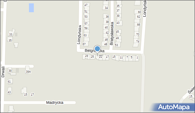 Żory, Belgradzka, 23, mapa Żor