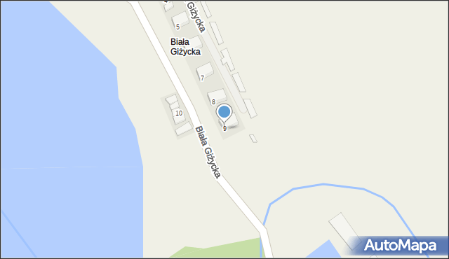 Biała Giżycka, Biała Giżycka, 9, mapa Biała Giżycka