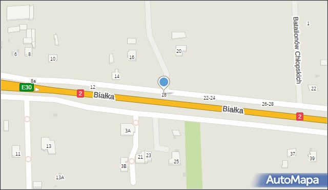 Biała Podlaska, Białka, 18, mapa Białej Podlaskiej