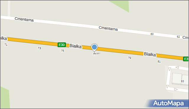 Biała Podlaska, Białka, 77, mapa Białej Podlaskiej
