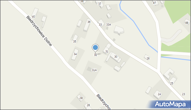 Biedrzychowice Dolne, Biedrzychowice Dolne, 32, mapa Biedrzychowice Dolne