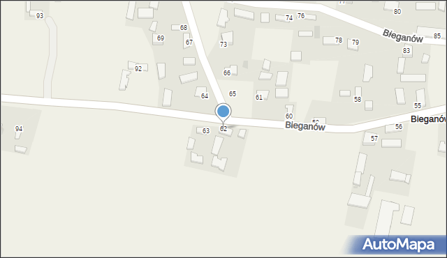 Bieganów, Bieganów, 62, mapa Bieganów