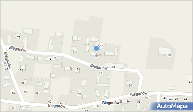 Bieganów, Bieganów, 80, mapa Bieganów