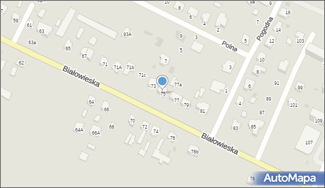 Bielsk Podlaski, Białowieska, 75, mapa Bielsk Podlaski