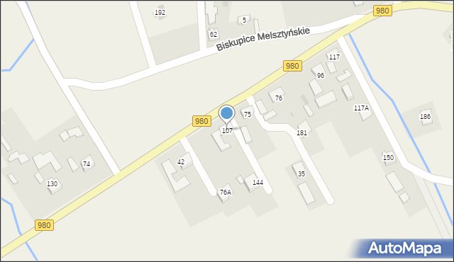 Biskupice Melsztyńskie, Biskupice Melsztyńskie, 107, mapa Biskupice Melsztyńskie