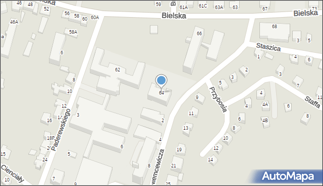 Cieszyn, Bielska, 64, mapa Cieszyna