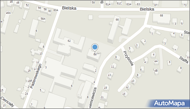 Cieszyn, Bielska, 64, mapa Cieszyna