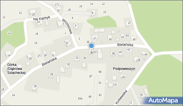 Dąbrowa Szlachecka, Bielańska, 36, mapa Dąbrowa Szlachecka