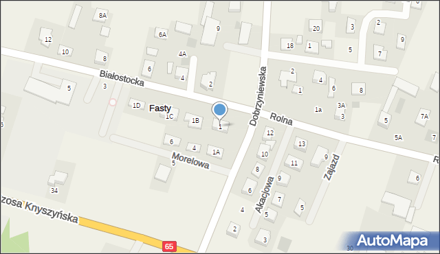 Fasty, Białostocka, 1, mapa Fasty