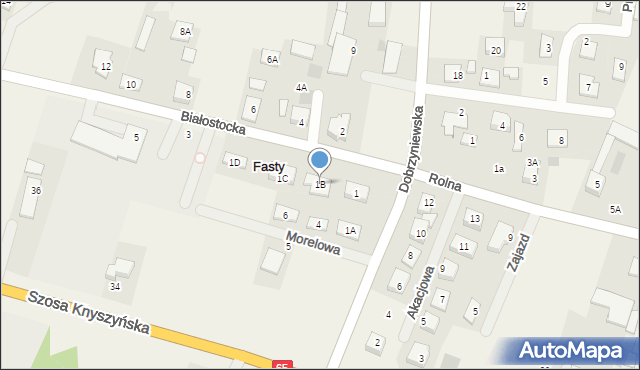 Fasty, Białostocka, 1B, mapa Fasty