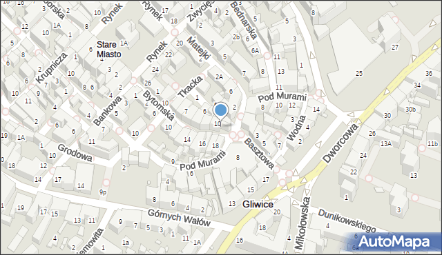 Gliwice, Białej Bramy, 12, mapa Gliwic