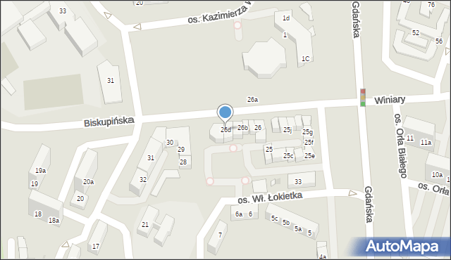 Gniezno, Biskupińska, 26d, mapa Gniezna