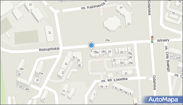 Gniezno, Biskupińska, 26e, mapa Gniezna