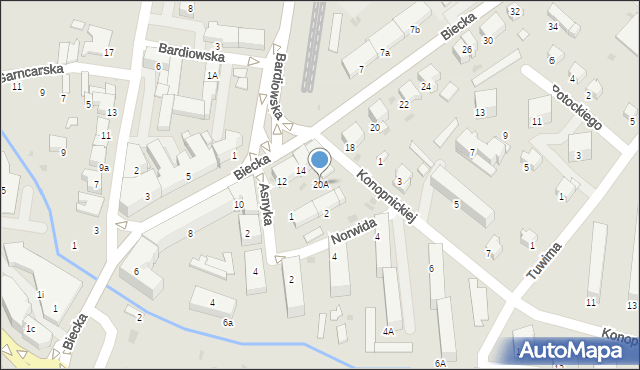 Gorlice, Biecka, 20A, mapa Gorlic