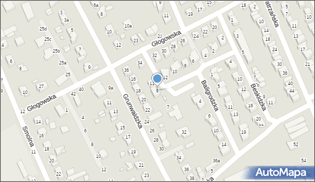 Kalisz, Bieszczadzka, 9, mapa Kalisza