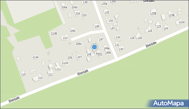 Kielce, Biesak, 205, mapa Kielc