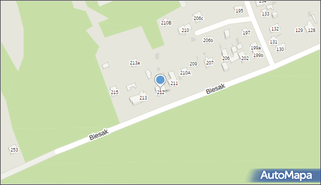 Kielce, Biesak, 212, mapa Kielc