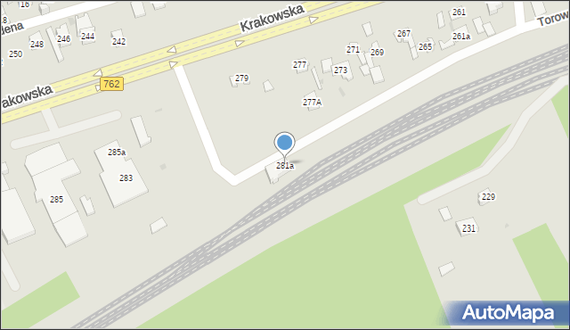 Kielce, Biesak, 281a, mapa Kielc