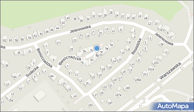 Kielce, Bieszczadzka, 5g, mapa Kielc