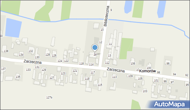 Komorów, Biblioteczna, 14, mapa Komorów