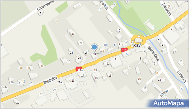 Kozy, Bielska, 14, mapa Kozy